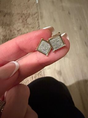 10K Gold Diamond Square Stud Earrings | Pave | Minimal & Elegant